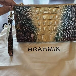 Brahmin Gold and Brown Crocodile Embossed Clutch